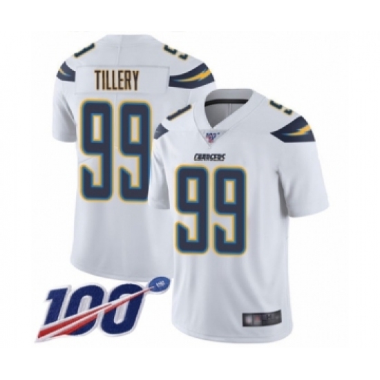 Men's Los Angeles Chargers #99 Jerry Tillery White Vapor Untouchable Limited Player 100th Season Football Jersey - Ujersey