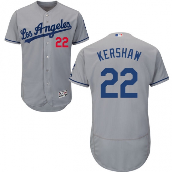 Men's Majestic Los Angeles Dodgers #22 Clayton Kershaw Grey Flexbase Authentic Collection MLB Jersey - Ujersey