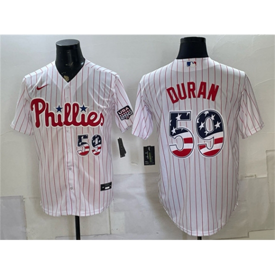 Men's Philadelphia Phillies #59 Jhoan Durán White USA 250 Fourth of July Home Stitched Baseball Jersey - Ujersey