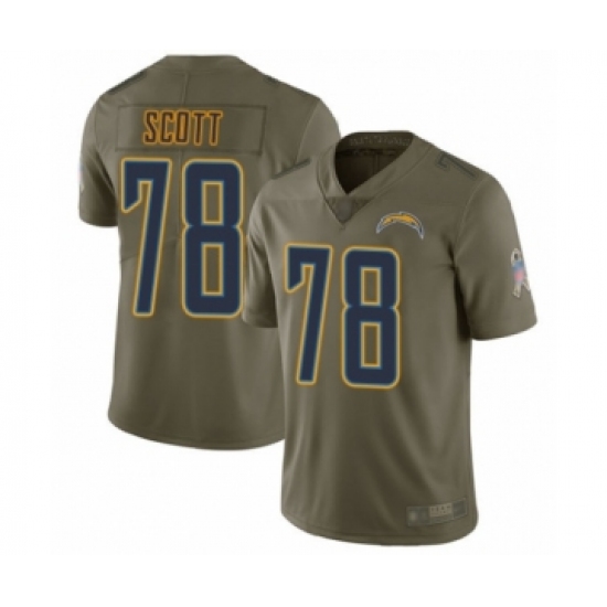 Youth Los Angeles Chargers #78 Trent Scott Limited Olive 2017 Salute to Service Football Jersey - Ujersey