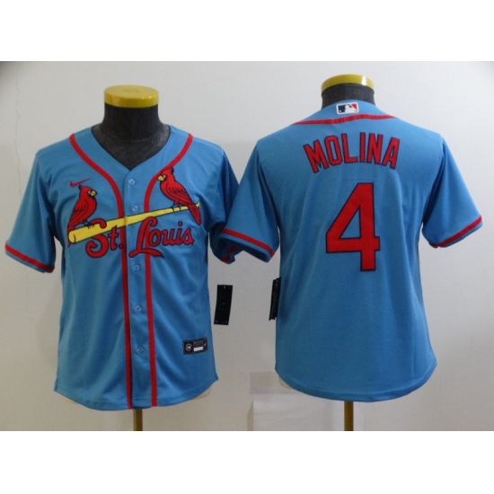Youth St. Louis Cardinals #4 Yadier Molina Light Blue Alternate Stitched Baseball Jersey - Ujersey