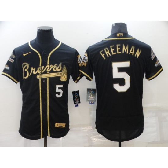 Men's Atlanta Braves #5 Freddie Freeman Black Gold 2021 World Series Champions Stitched Jersey - Ujersey
