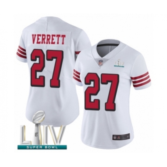 Women's San Francisco 49ers #27 Jason Verrett Limited White Rush Vapor Untouchable Super Bowl LIV Bound Football Jersey - Ujersey