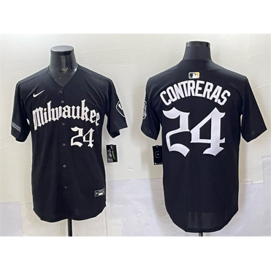 Men's Milwaukee Brewers #24 William Contreras Black 'Gothic 414 Shadows Edition' Vapor Premier Limited Stitched Jersey - Ujersey