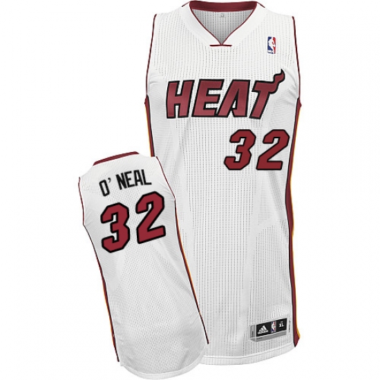 Men's Adidas Miami Heat #32 Shaquille O'Neal Authentic White Home NBA Jersey - Ujersey