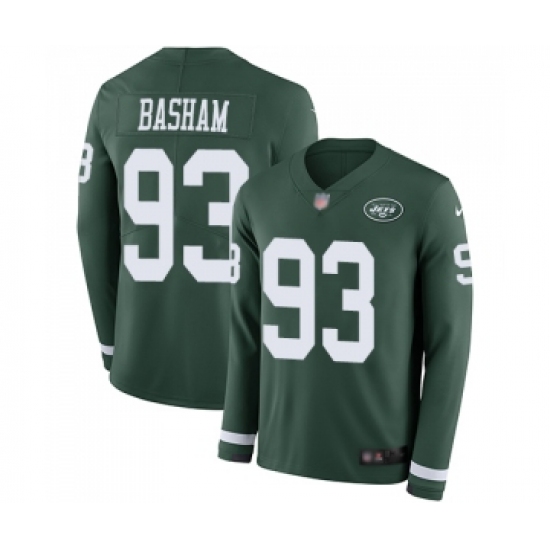 Men's New York Jets #93 Tarell Basham Limited Green Therma Long Sleeve Football Jersey - Ujersey