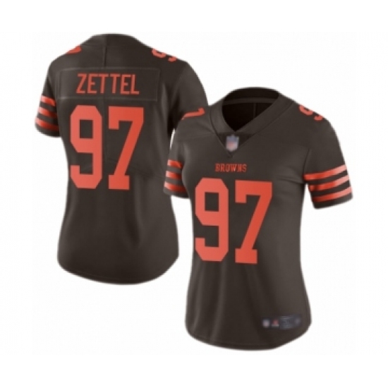Women's Cleveland Browns #97 Anthony Zettel Limited Brown Rush Vapor Untouchable Football Jersey - Ujersey