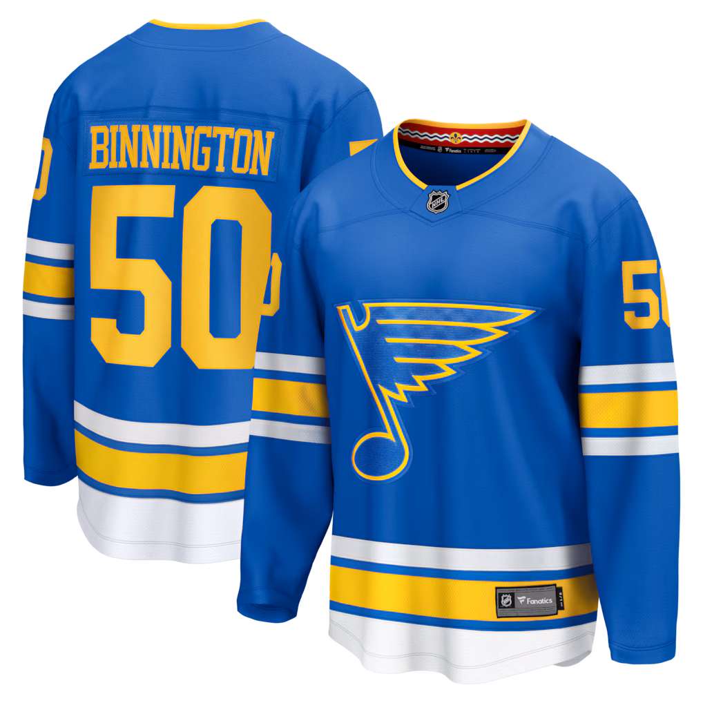 Men's St. Louis Blues Jordan Binnington Fanatics Blue Home Breakaway Jersey - ujerseystore