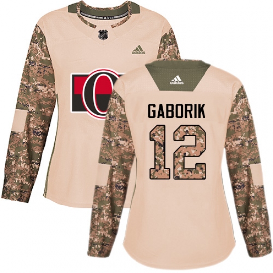 Women's Adidas Ottawa Senators #12 Marian Gaborik Authentic Camo Veterans Day Practice NHL Jersey - Ujersey
