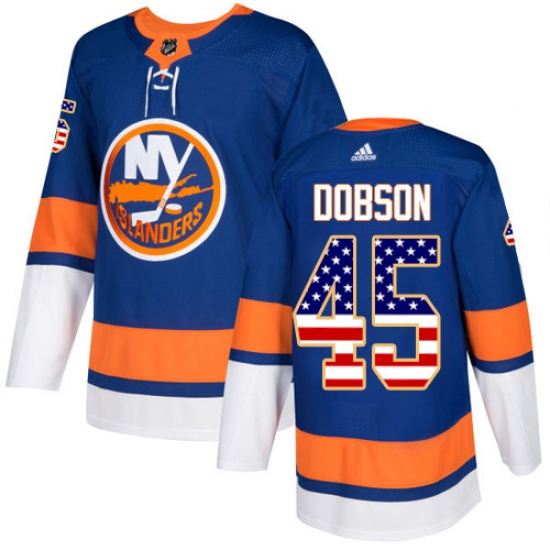 Men's Adidas New York Islanders #45 Noah Dobson Authentic Royal Blue USA Flag Fashion NHL Jersey - Ujersey