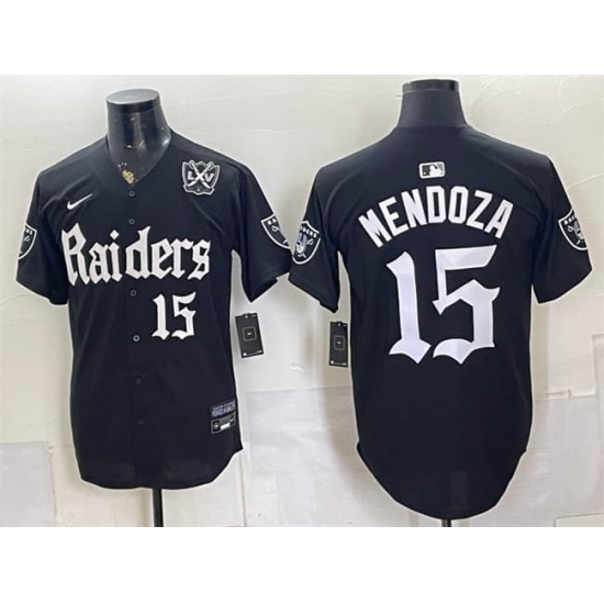 Men's Las Vegas Raiders #15 Fernando Mendoza Black 'Gothic Sin City Shadows Edition' With 65th Anniversary Vapor Limited Stitched Baseball Jersey
