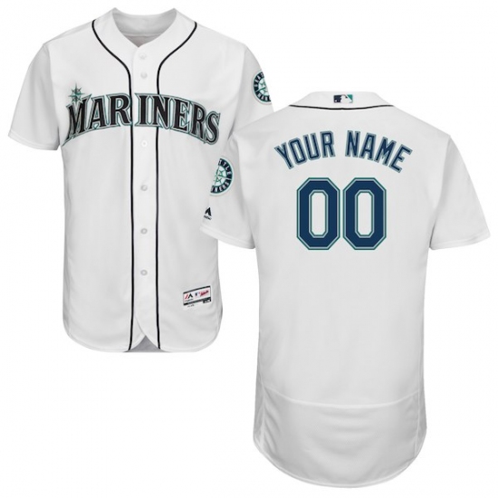 Men's Seattle Mariners Majestic Home White Flex Base Authentic Collection Custom Jersey - Ujersey