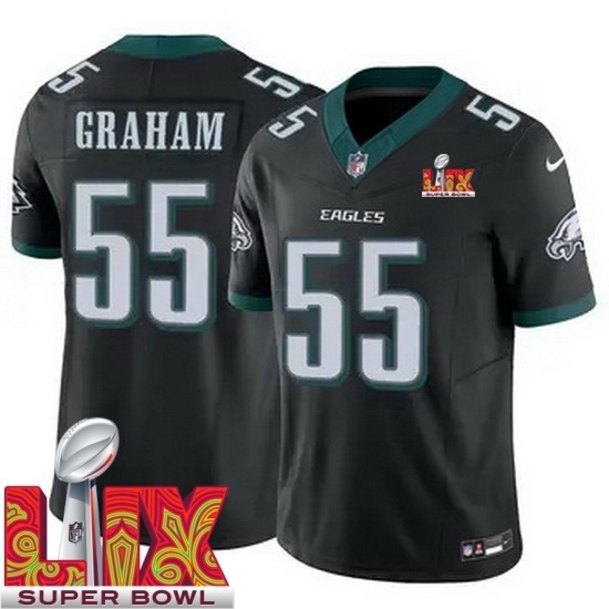 Youth Philadelphia Eagles Brandon Graham #55 Black 2024 2025 Super Bowl LIX F U S E Stitched NFL Jersey - Ujersey