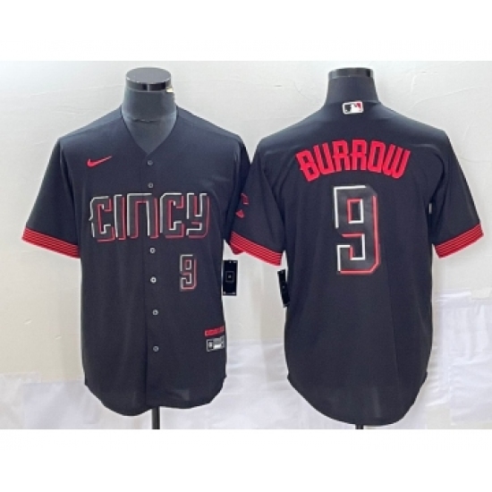 Men's Nike Cincinnati Reds #9 Joe Burrow Number Black 2023 City Connect Cool Base Stitched Baseball Jersey2 - Ujersey