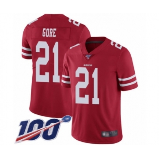 Youth San Francisco 49ers #21 Frank Gore Red Team Color Vapor Untouchable Limited Player 100th Season Football Jersey - Ujersey