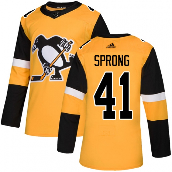 Men's Adidas Pittsburgh Penguins #41 Daniel Sprong Premier Gold Alternate NHL Jersey - Ujersey
