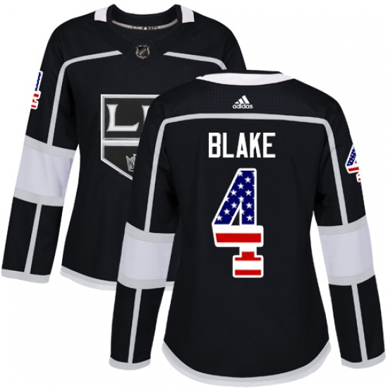 Women's Adidas Los Angeles Kings #4 Rob Blake Authentic Black USA Flag Fashion NHL Jersey - Ujersey