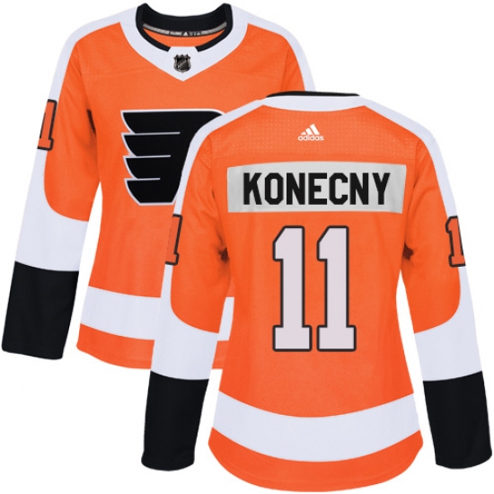 Women's Adidas Philadelphia Flyers #11 Travis Konecny Authentic Orange Home NHL Jersey - Ujersey