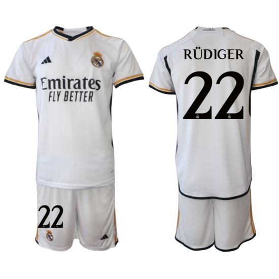 Men's Real Madrid #22 Rudiger 2023-24 White Home Soccer Jersey
