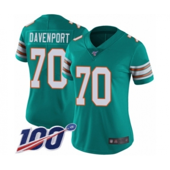 Women's Miami Dolphins #70 Julie'n Davenport Aqua Green Alternate Vapor Untouchable Limited Player 100th Season Football Jersey - Ujersey