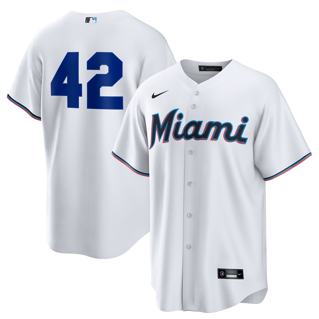 Men's Miami Marlins Nike White Home  2025 Jackie Robinson Day Replica Jersey - ujerseystore