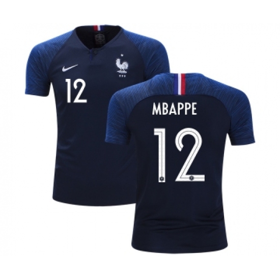 France #12 Mbappe Home Kid Soccer Country Jersey
