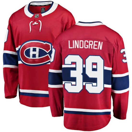 Men's Montreal Canadiens #39 Charlie Lindgren Authentic Red Home Fanatics Branded Breakaway NHL Jersey - Ujersey