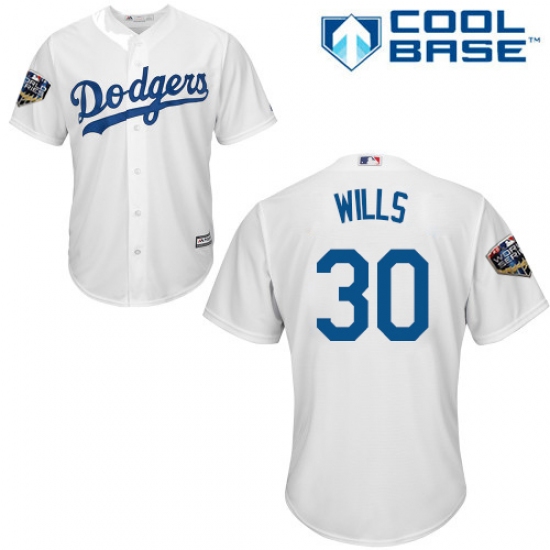 Youth Majestic Los Angeles Dodgers #30 Maury Wills Authentic White Home Cool Base 2018 World Series MLB Jersey - Ujersey