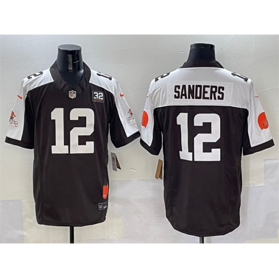 Men's Cleveland Browns #12 Shedeur Sanders Brown White 2025 Draft F.U.S.E. With Jim Brown Memorial & Home Vapor Limited Football Stitched Jersey - Ujersey