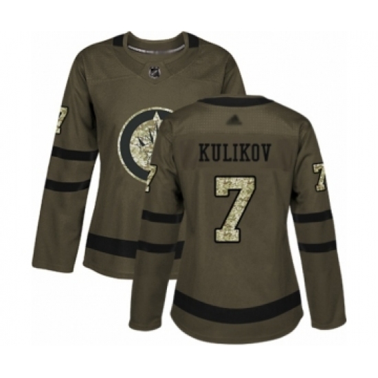 Women's Winnipeg Jets #7 Dmitry Kulikov Authentic Green Salute to Service Hockey Jersey - Ujersey
