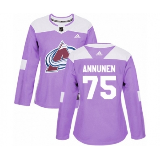 Women's Adidas Colorado Avalanche #75 Justus Annunen Authentic Purple Fights Cancer Practice NHL Jersey - Ujersey