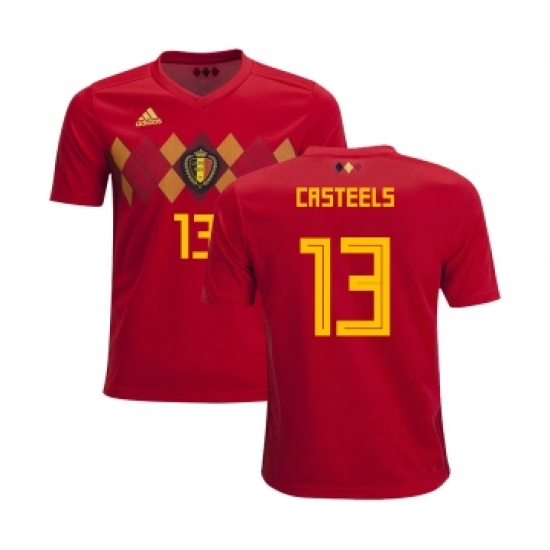 Belgium #13 Casteels Home Kid Soccer Country Jersey