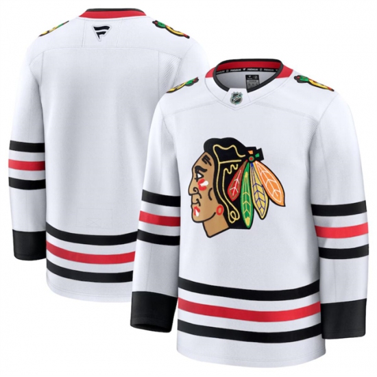 Men's Chicago Blackhawks Blank White 2024-25 Away Stitched Hockey Jersey - Ujersey