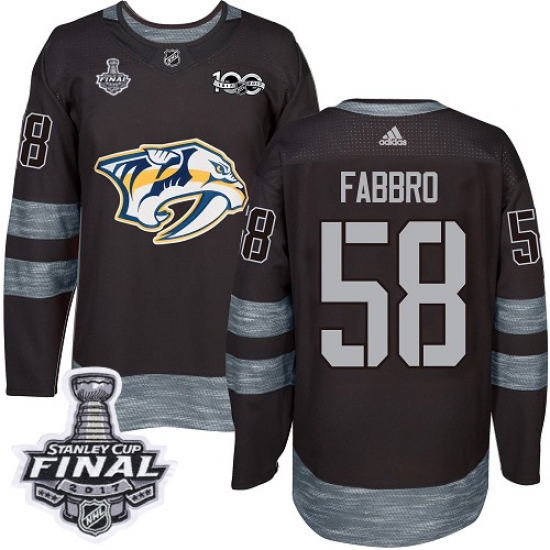 Men's Adidas Nashville Predators #58 Dante Fabbro Authentic Black 1917-2017 100th Anniversary 2017 Stanley Cup Final NHL Jersey - Ujersey
