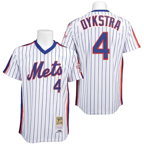Men's Mitchell and Ness New York Mets #4 Lenny Dykstra Authentic White/Blue Strip Throwback MLB Jersey - Ujersey