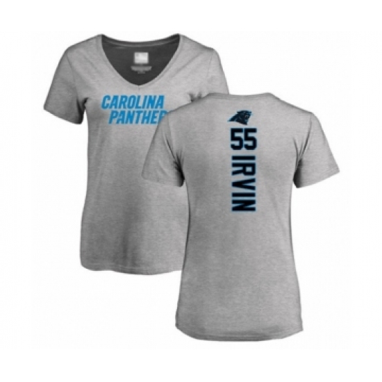 Football Women's Carolina Panthers #55 Bruce Irvin Ash Backer V-Neck T-Shirt - Ujersey