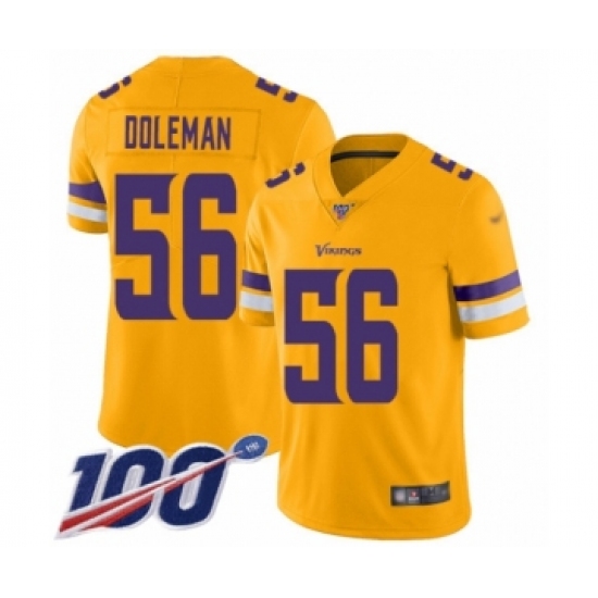 Men's Minnesota Vikings #56 Chris Doleman Limited Gold Inverted Legend 100th Season Football Jersey - Ujersey