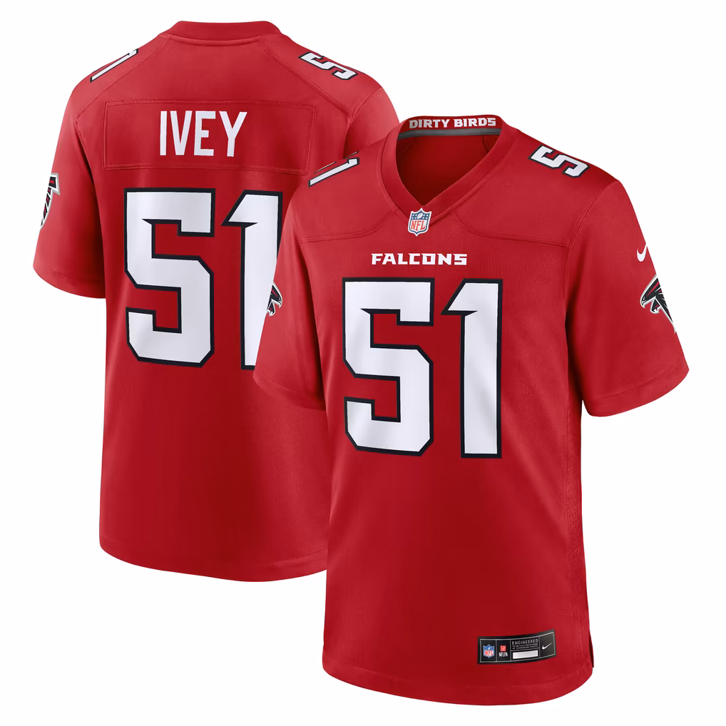Men's Atlanta Falcons Jared Ivey Nike Red Team Game Jersey - U-jersey