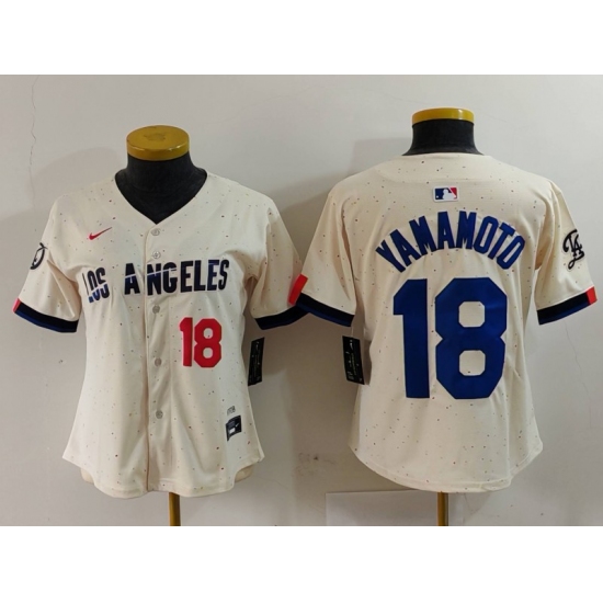 Women's Los Angeles Dodgers #18 Yoshinobu Yamamoto Number Cream 2024 City Connect Limited Stitched Jersey - Ujersey
