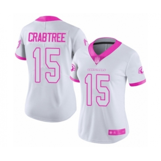 Women's Arizona Cardinals #15 Michael Crabtree Limited White Pink Rush Fashion Football Jersey - Ujersey