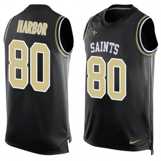 Men's Nike New Orleans Saints #80 Clay Harbor Limited Black Player Name & Number Tank Top NFL Jersey - Ujersey