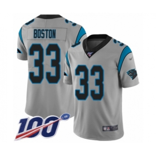 Men's Carolina Panthers #33 Tre Boston Silver Inverted Legend Limited 100th Season Football Jersey - Ujersey
