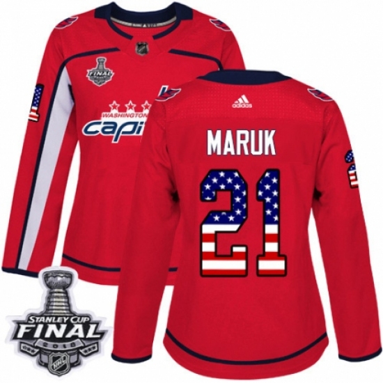 Women's Adidas Washington Capitals #21 Dennis Maruk Authentic Red USA Flag Fashion 2018 Stanley Cup Final NHL Jersey - Ujersey