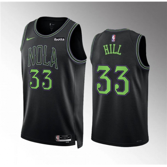 Men's New Orleans Pelicans #33 Malcolm Hill Black City Edition Stitched Basketball Jersey