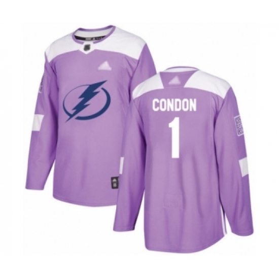 Youth Tampa Bay Lightning #1 Mike Condon Authentic Purple Fights Cancer Practice Hockey Jersey - Ujersey
