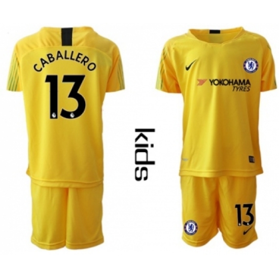 Chelsea #13 Caballero Yellow Goalkeeper Kid Soccer Club Jersey