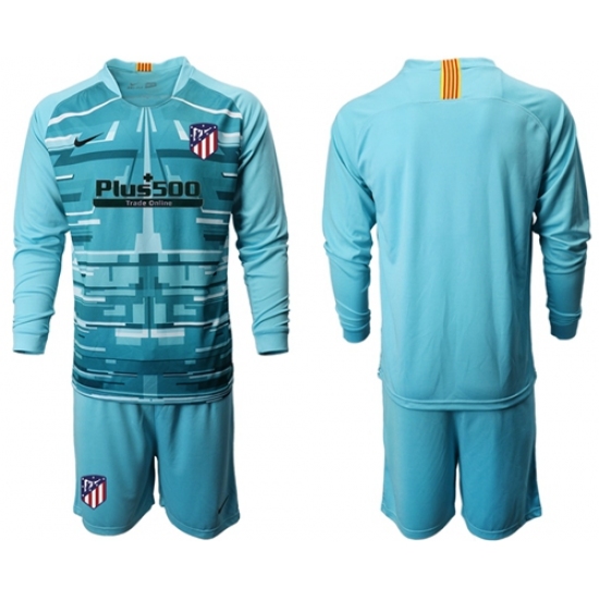 Atletico Madrid Blank Blue Goalkeeper Long Sleeves Soccer Club Jersey