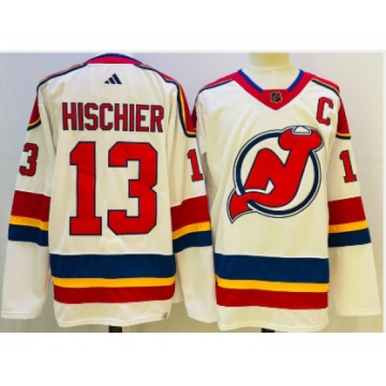 Men's New Jersey Devils #13 Nico Hischier White 2022 Reverse Retro Authentic Jersey - Ujersey