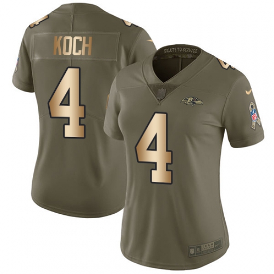 Women's Nike Baltimore Ravens #4 Sam Koch Limited Olive/Gold Salute to Service NFL Jersey - Ujersey