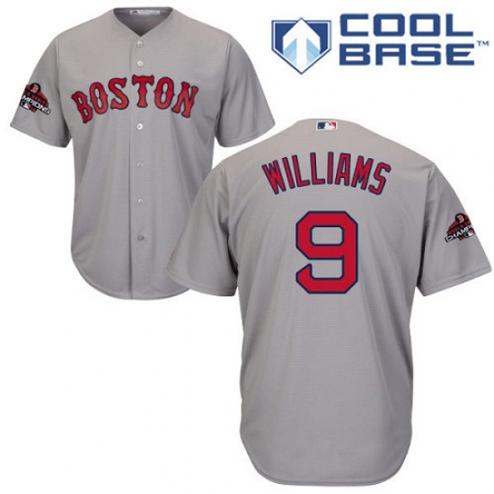 Youth Majestic Boston Red Sox #9 Ted Williams Authentic Grey Road Cool Base 2018 World Series Champions MLB Jersey - Ujersey